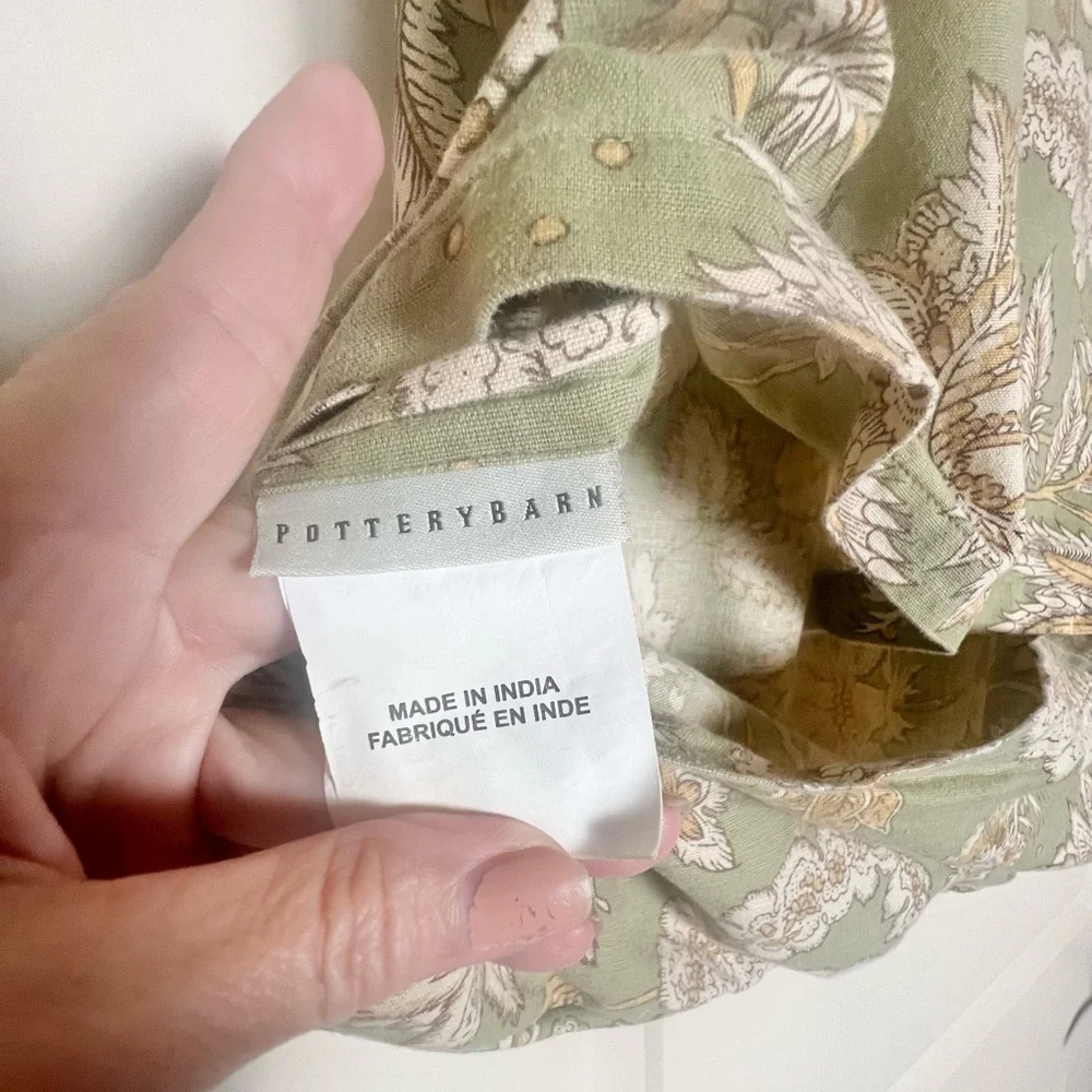 Pottery Barn Margaret Euro Sham Vintage 2007 Green Gold Floral Linen Blend 24x24